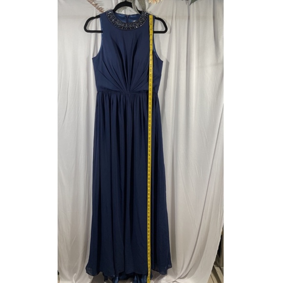 NWT $338 leena for Mac‎ Duggal [ 8 ] Embellished High Neck Pleated Gown Blue - Picture 7 of 15